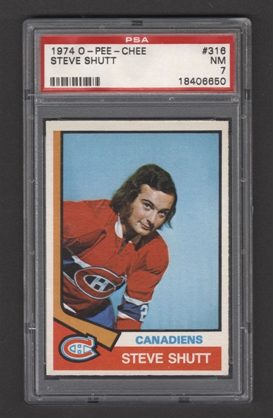 1974-75 O-Pee-Chee Hockey Card #316 HOFer Steve Shutt Rookie - Graded PSA 7