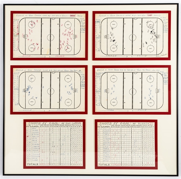 1972 Canada-Russia Series Game 2 Official Score & Stats Sheets Framed Displays (2)