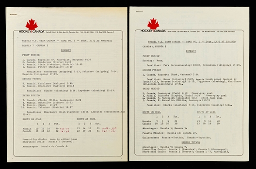 1972 Canada-Russia Summit Series Statistics Sheets Collection