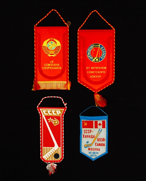 Dennis Hulls 1972 Canada-Russia Series Pennants (4) from His Personal Collection with LOA