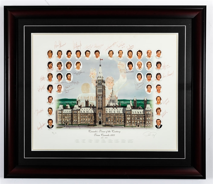 1972 Canada-Russia Series "Canadas Team of the Century" Team-Signed Limited-Edition Framed Lithograph #40/40 PE with LOA (29 1/2" x 34 1/2")