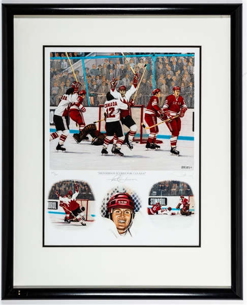 1972 Canada-Russia Series Team Canada Team-Signed Stick by 26 Plus "Henderson Scores for Canada" Signed and Framed Limited-Edition Daniel Parry Lithograph (26 1/2" x 32 1/2")