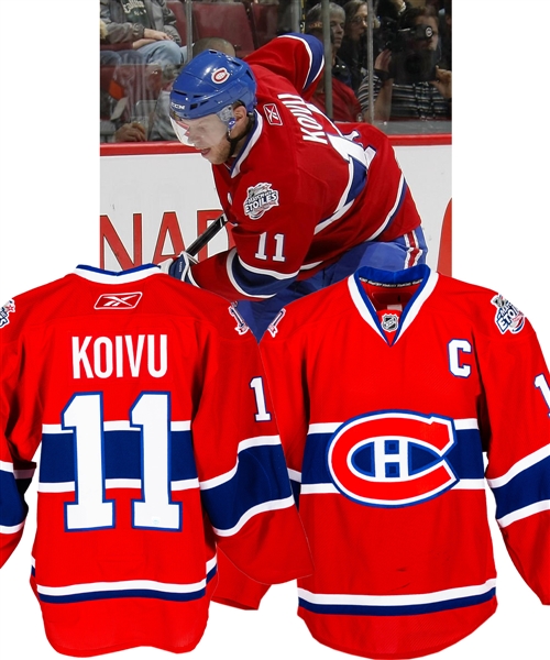 Saku Koivu’s 2008-09 Montreal Canadiens Game-Worn Captain’s Jersey with Team LOA - Centennial and All-Star Game Patches!