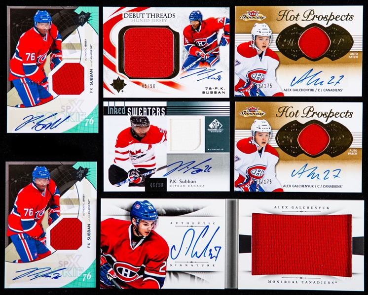 2010s P.K. Subban and Alex Galchenyuk Montreal Canadiens Fleer, Panini, SPx, SP Game Used and ITG Hockey Cards (12) - Most with Patches/Autos