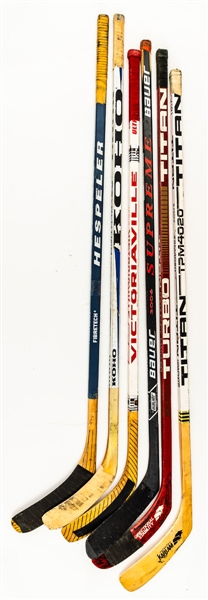1980s/90 Game-Used Stick Collection of 6 including Brian Propp, Dale Hunter, Craig MacTavish and Others 