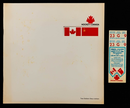 1972 Canada-Russia Series Game 2 Full Ticket from Maple Leaf Gardens Plus Official 1972 Canada-Russia Series Program