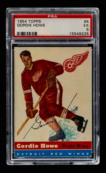 1954-55 Topps Hockey Card #8 HOFer Gordie Howe - Graded PSA 5