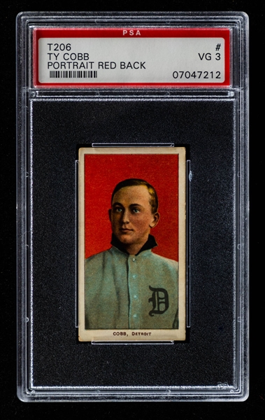 1909-11 T206 Baseball Card HOFer Ty Cobb (Portrait - Red) (Sweet Caporal Cigarettes Back 350/30) - Graded PSA 3