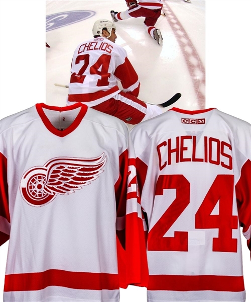 Chris Chelios 2003-04 Detroit Red Wings Game-Worn Playoffs Jersey - Team Repairs!