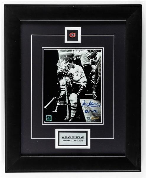 Deceased HOFer Jean Beliveau Signed Framed Displays (2) including Number “4” Framed Number Display – LOA 