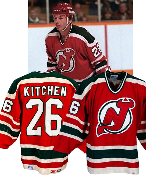 Mike Kitchen’s 1983-84 New Jersey Devils Game-Worn Jersey – Team Repairs! – Photo-Matched!