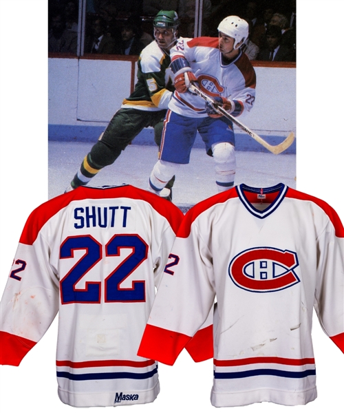 Steve Shutts 1983-84 Montreal Canadiens Game-Worn Jersey with LOA - 30+ Team Repairs!