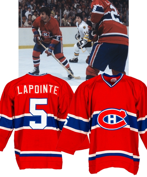 Guy Lapointes 1978-79 Montreal Canadiens Game-Worn Jersey with LOA - Team Repairs! - Photo-Matched to 1979 Stanley Cup Playoffs!