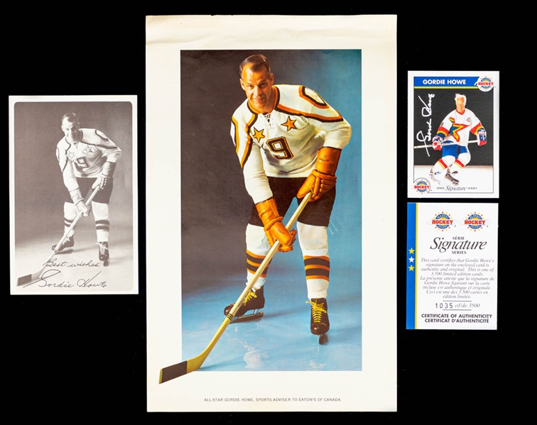 Deceased HOFer Gordie Howe Signed 1967 Mervyn "Red" Dutton Night Dinner Menu and Limited-Edition Master of Hockey Card with LOA