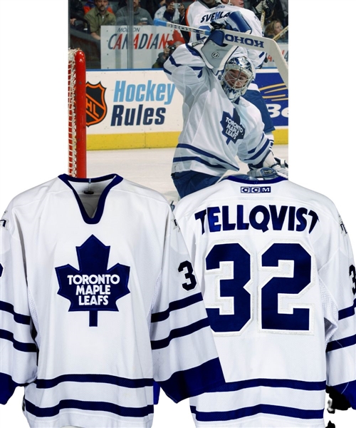 Mikael Tellqvists 2002-03 Toronto Maple Leafs Game-Worn Jersey with LOA - Worn in His First NHL Start! – Photo-Matched! 