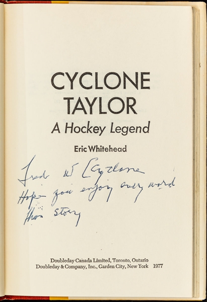 Deceased HOFer Cyclone Taylor Signed 1977 "Cyclone Taylor; A Hockey Legend" Book