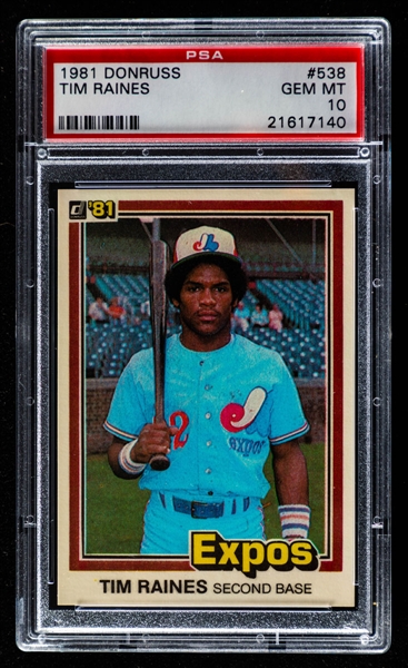 1981 Donruss Baseball Card #538 HOFer Tim Raines Rookie – Graded PSA GEM MT 10 