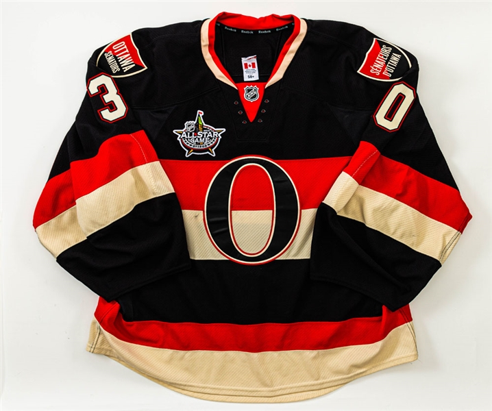 Ben Bishops 2011-12 Ottawa Senators Game-Worn Heritage Third Jersey with Team COA - 2012 All-Star Game Patch! - Photo-Matched!