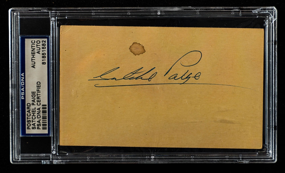 Deceased HOFer Satchel Paige Signed Postcard – Graded PSA/DNA Authentic Auto 