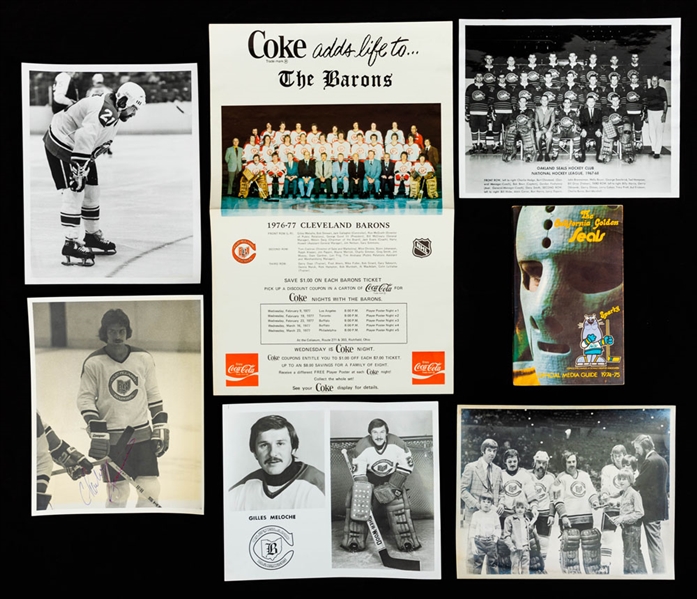 Cleveland Barons (66) and California Seals (16) NHL Photo Collection of 82 Plus 1974-75 Seals Media Guide 