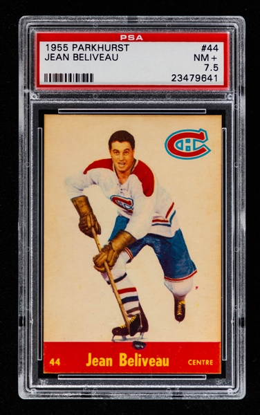 1955-56 Parkhurst Hockey Card #44 HOFer Jean Beliveau - Graded PSA 7.5