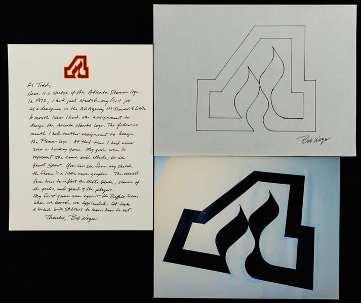 Original Atlanta Flames Logo Sketch and Letter from Designing Artist Bob Wages
