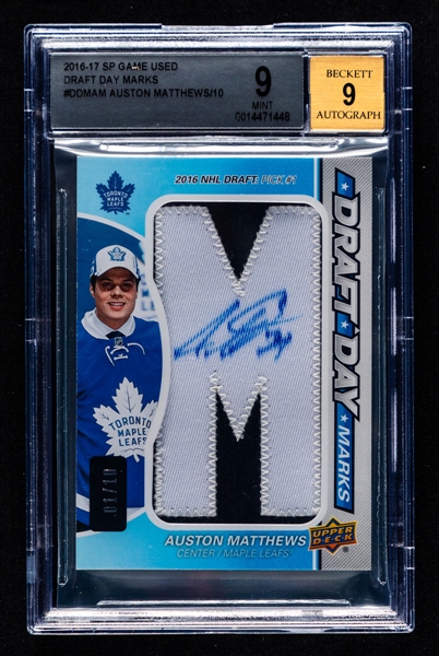 2016-17 Upper Deck SP Game Used Draft Day Marks Hockey Card #DDM-AM Auston Matthews Rookie Autograph (1/10) - Graded Beckett 9