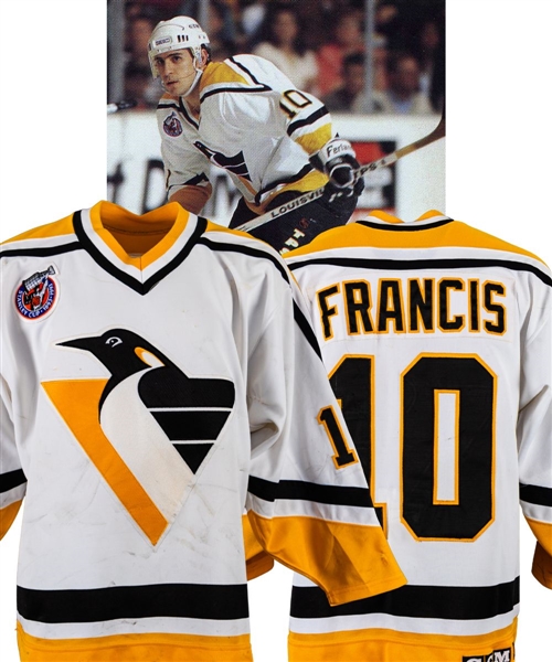 Ron Francis 1992-93 Pittsburgh Penguins Game-Worn Jersey with LOA - 15+ Team Repairs! - 100-Point Season! - Photo-Matched!