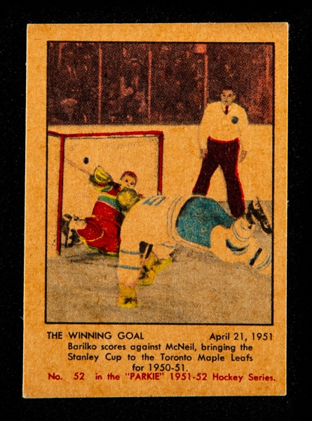1951-52 Parkhurst Hockey Card #52 The Winning Goal (Bill Barilko)