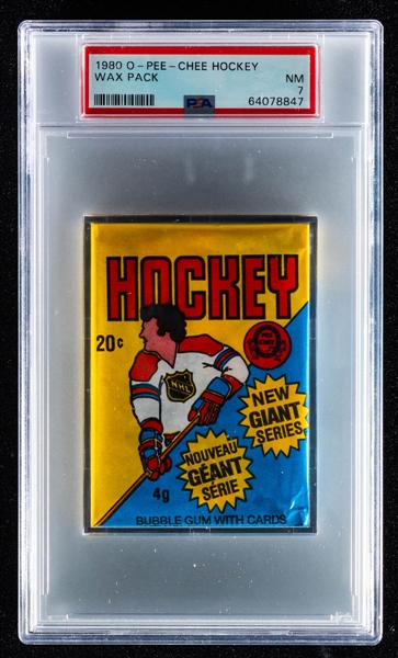 1980-81 O-Pee-Chee Hockey Unopened Wax Pack - Graded PSA NM 7 - Mark Messier and Ray Bourque Rookie Card Year