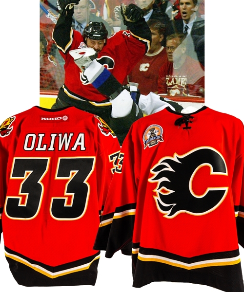 Krzysztof Oliwa’s 2003-04 Calgary Flames Game-Worn Stanley Cup Finals Jersey with LOA – 2004 Stanley Cup Finals Patch!