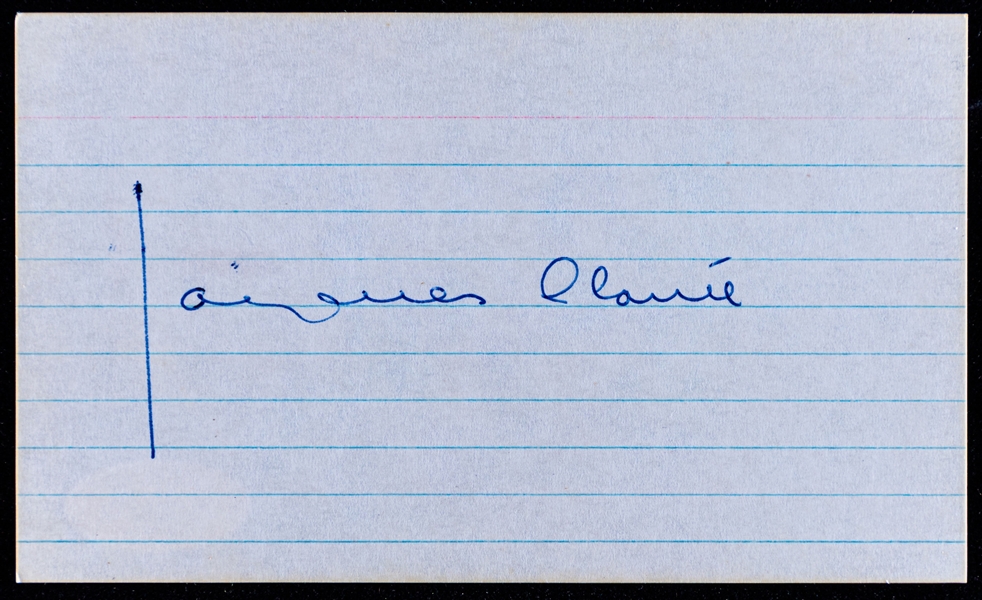 Deceased HOFer Jacques Plante Signed Index Card with JSA LOA 