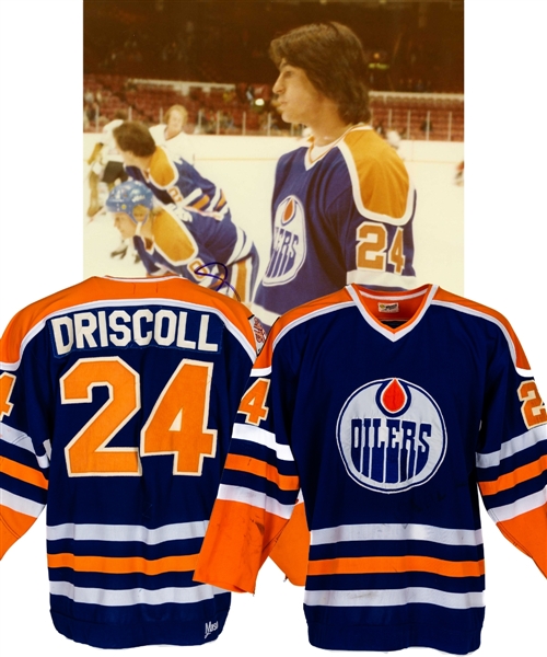 Peter Driscoll’s 1979-80 Edmonton Oilers NHL Inaugural Season Game-Worn Jersey with LOA - Edmonton 1904-1979 Patch! - Team Repairs!