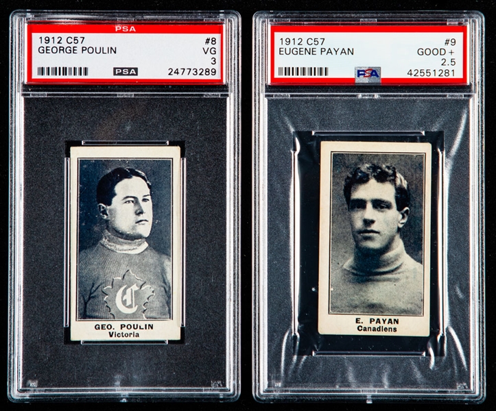 1912-13 Imperial Tobacco C57 Hockey Cards #8 George Poulin (PSA 3) and #9 Eugene Payan (PSA 2.5)