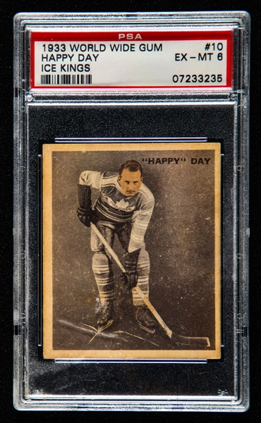 1933-34 World Wide Gum Ice Kings (V357) Hockey Card #10 HOFer Happy Day - Graded PSA 6