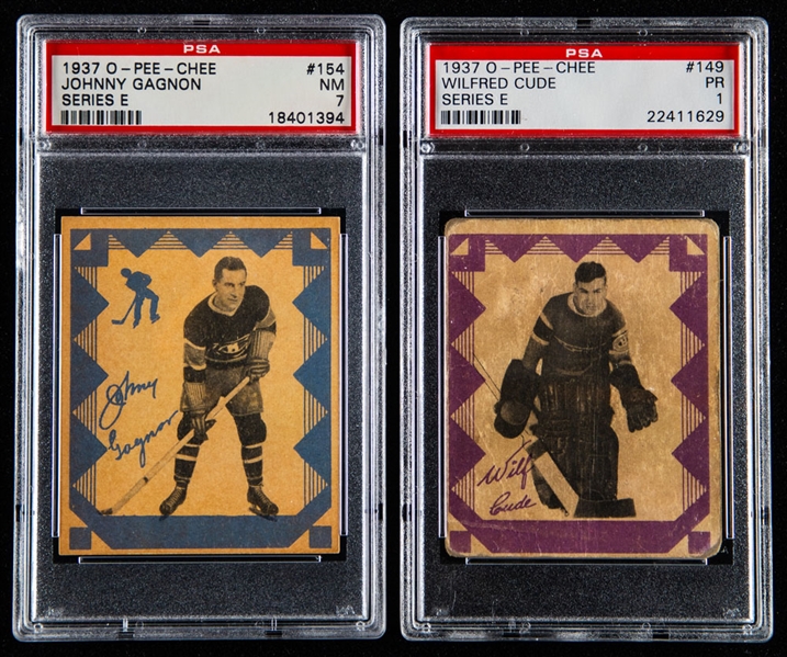 1937-38 O-Pee-Chee Series "E" (V304E) Hockey Cards #154 Johnny Gagnon (PSA 7) and #149 Wilfred Cude (PSA 1)