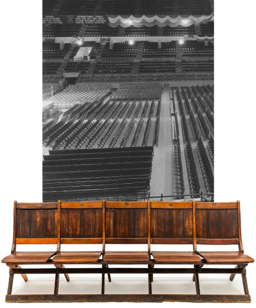 Madison Square Garden 1925-1968 Original Row of Five Attached Wooden Chairs with LOA