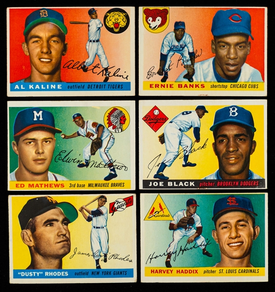 1955 Topps Baseball Card Collection of 22 Including HOFers #4 Al Kaline, #28 Ernie Banks and #155 Ed Mathews