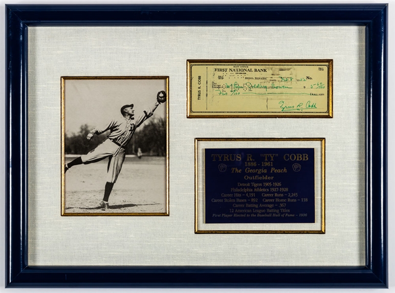 Deceased HOFer Ty Cobb Signed 1952 Personal Check Framed Display with JSA LOA (16" x 22")