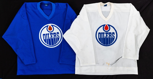 Mid-1980s Edmonton Oilers Blue and White Nike Practice Jerseys (2)