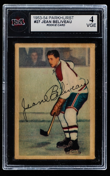 1953-54 Parkhurst Hockey Card #27 HOFer Jean Beliveau Rookie - Graded KSA 4
