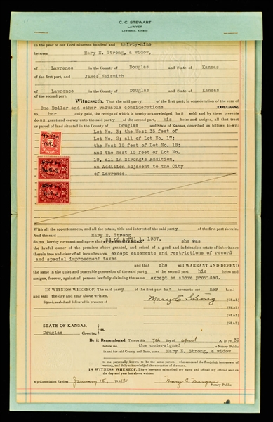 Deceased HOFer James Naismith "Father of Basketball" Signed 1937 Indenture with JSA LOA