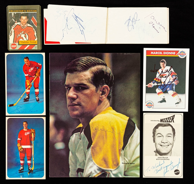 Hockey Autograph Collection Including HOFers Jacques Plante, Tim Horton, Bobby Orr, Gordie Howe and Others