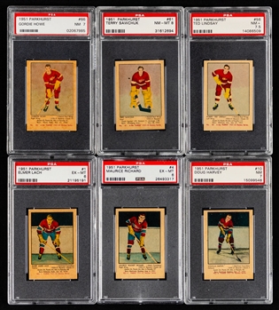 1951-52 Parkhurst Hockey Complete 105-Card Set with 80 Graded Cards (69 by PSA) Including Rookie Cards of HOFers #4 Maurice Richard (PSA 6), #61 Terry Sawchuk (PSA 8) and #66 Gordie Howe (PSA 7)