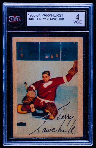 1953-54 Parkhurst Hockey Card #46 HOFer Terry Sawchuk - Graded KSA 4