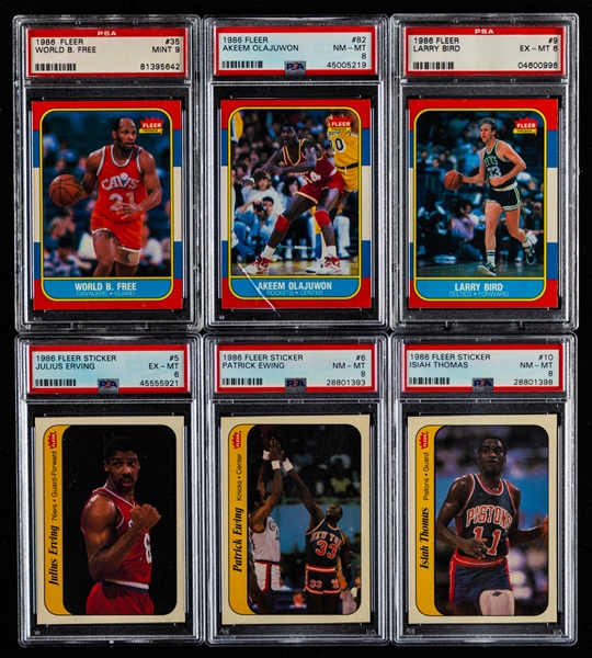 1986 Fleer Basketball Card Collection of 22 Including #82 Akeem Olajuwon Rookie (Graded PSA 8)