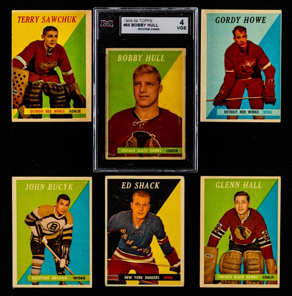 1958-59 Topps Hockey Complete 66-Card Set Including #66 HOFer Bobby Hull Rookie (Graded KSA 4)