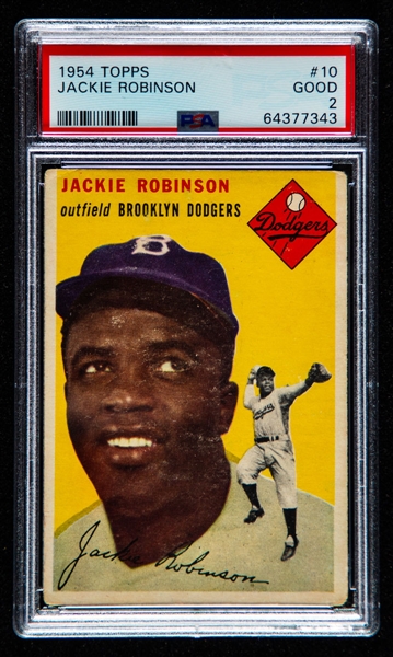 1954 Topps Baseball Card #10 Jackie Robinson - Graded PSA 2