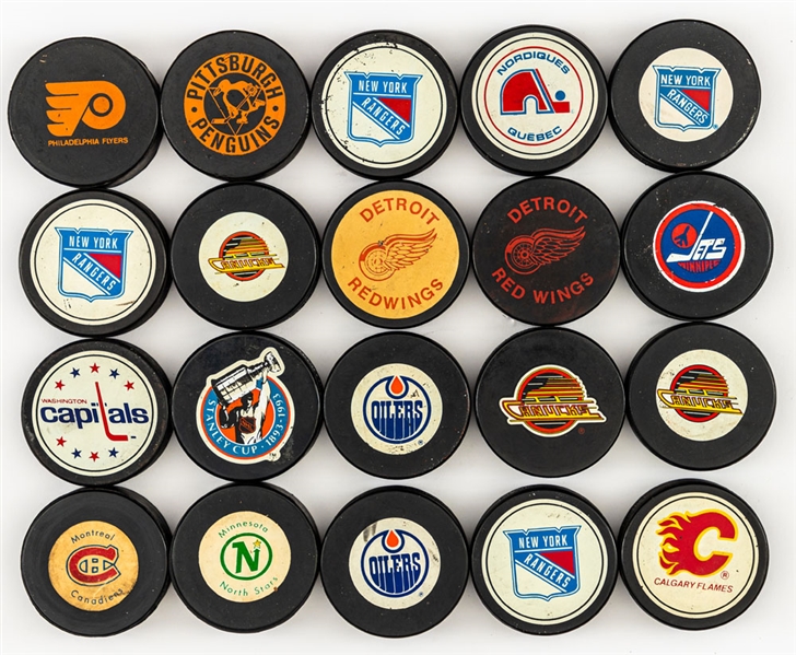 1970s to 2000s NHL Game, Game-Used and Souvenir Puck Collection of 86 