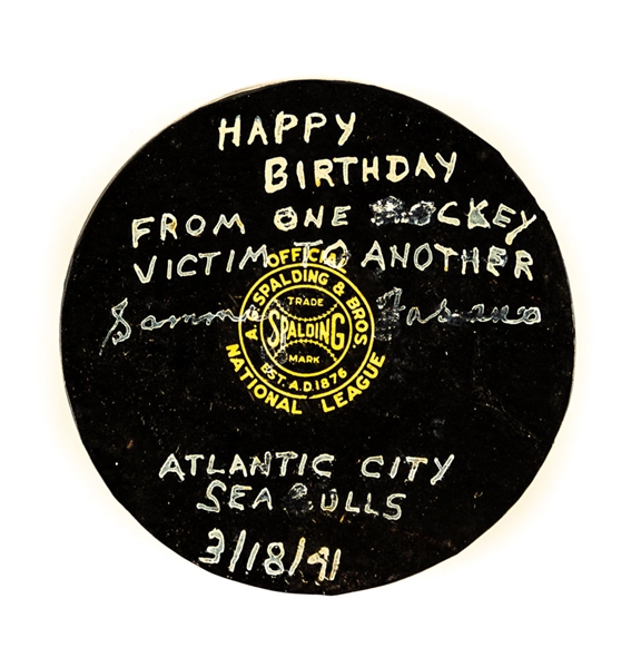Vintage Spalding Official NHL Hockey Game Puck with “Atlantic City Seagulls 3/18/41” Notation